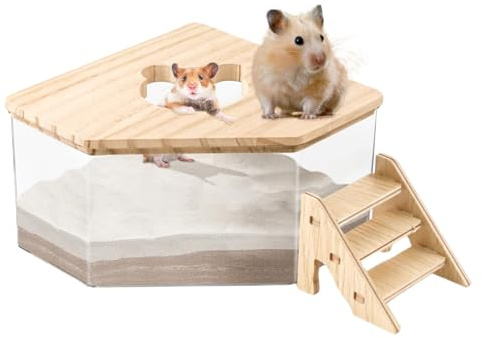 Sabbiera trasparente criceti - Accessorio per gabbie piccoli animali, spazio di scavo interno | Gerbill contenitore WC, strumento decorativo per l'habitat per animali domestici criceti topi conigli