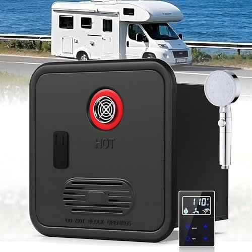 Chauffe-eau Sans Réservoir For Camping-car, 12 V, 3,9 GPM, Instantané À La Demande Avec Télécommande Et Double Sortie D'eau, For Le Camping, Les Voyages(Black)