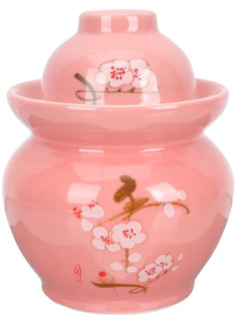 FOMIYES Pickle Jar Ceramic Sealed with Double Lid for Kitchen Storage | Plum Blossom Pattern, Red Finish, Easy to Clean Surface, for Hotel and Food Store Use