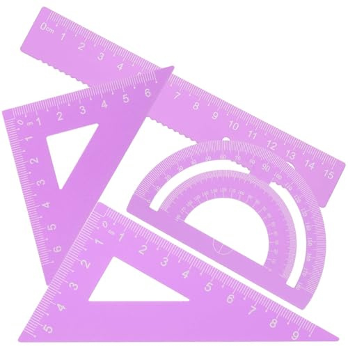 CALLARON Set 4 Righelli in Metallo per Misurazione, Righello Triangolare e Goniometro Portatile in Lega di Alluminio Viola, Strumenti di Disegno per Studenti e Ufficio