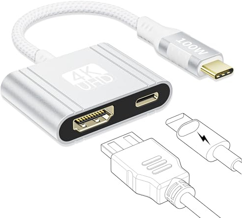 BRV Explorer Adaptateur USB C vers HDMI 4K, PD 100W Adaptateur USB C vers HDMI 2-en-1 Hub, Câble Thunderbolt 4/3 vers HDMI Compatible avec MacBook Pro, iPhone 17/16/15 Plus Pro Max, Galaxy S25/S24