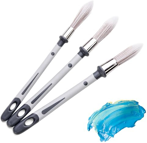 Msjuwek 3 Pcs Small Paint Brushes Set for Decorating Walls, Fine Edge Fitch Brush for Painting Trim, Corners, Edging & Touch Up, 1 Inch Paintbrush Tool for DIY Baseboard & Radiator