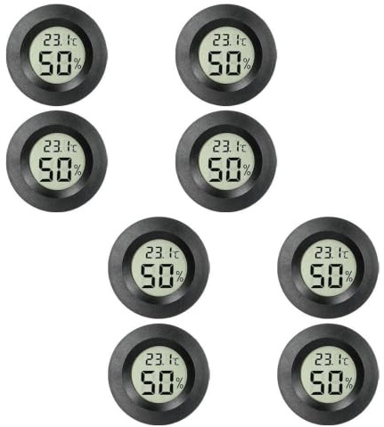 NKFBEV 8Pcs Mini Hygrometer Thermometer, Accurate Reptile Thermometers Hygrometers, Digital Reptile Thermometer Hygrometer Gauge with LCD Digital Display for Reptiles Terrariums Greenhouse (Black)
