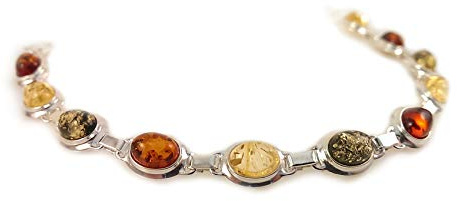 Baltic Amber bracelet, Multicolour amber bracelet, Womens bracelet, Gemstone bracelet, Sterling silver bracelet, 7.7 to 8.7 Inches Smooth adjustment