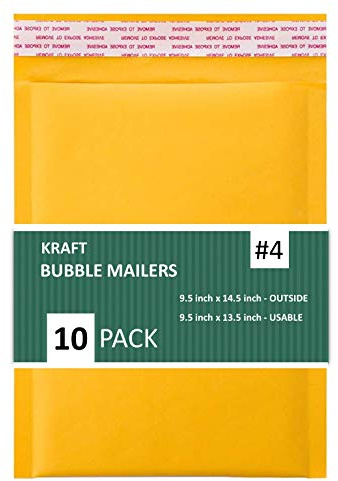 SALES4LESS - Kraft Bubble Mailers, Self-Seal, Waterproof & Cushioned Padded Envelopes for Shipping, 9.5 x 14.5 in (10 Pack, Gold)