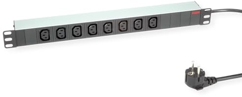 ROLINE 19-Steckdosenleiste 8fach C13 + Schutzkontakt-Stecker, Aluminium, 2 m