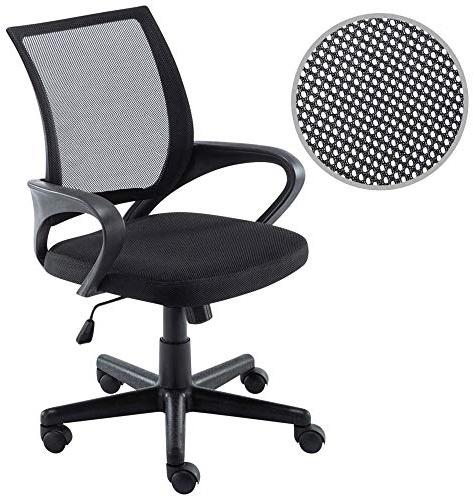 BAKAJI Poltrona Sedia Scrivania Ufficio Presidenziale in Tessuto Rete Traspirante Rotazione 360 Gradi Direzionale Altezza Regolabile (Nero)