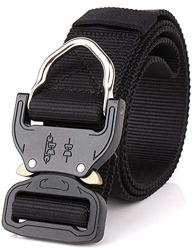 BAIAA Cinturón Táctico Cinturón Nylon Hebilla De Metal Tejido Elástico, Para Hombres, Gota Multifuncional, El 125 * 3.8cm (Black,125cm)