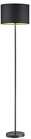lightling Stehlampe Benny mit Schirm aus Stoff in Schwarz, Innenseite Gold, Korpus Metall schwarz, Stehleuchte für Wohnzimmer, Schlafzimmer etc., exkl. 1x E27 (max. 60W). Höhe: 160cm, Ø 35 cm