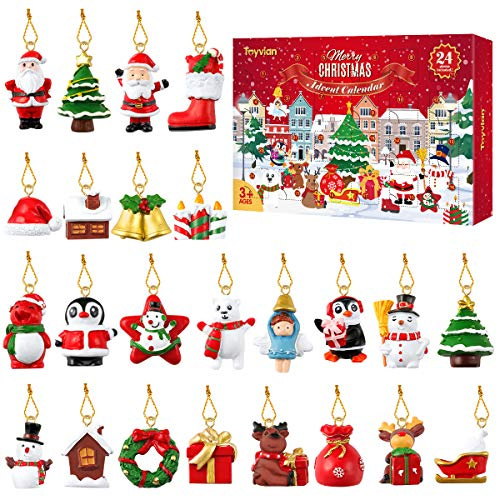 Toyvian Adventskalender 2025, 24Stück Hängende Verzierung Adventskalender Weihnachtstiere Reliefspielzeug Miniatur Deko HäNgende Ornamente Christbaumschmuck FüR Weihnachtsbaum Und Wand