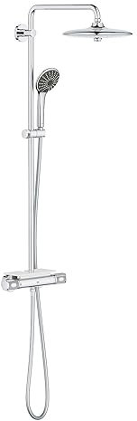 GROHE Vitalio Joy 260, Duschsystem mit Thermostat (wassersparende Regendusche mit 3 Strahlarten, Sicherheitssperre bei 38°C, Duscharmatur inkl. Duschablage, inkl. Werkzeug), chrom, 26403002