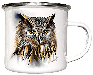 Emaille Tasse mit Eule Kauz - Emailletasse personalisierbar - Kaffeetasse Tier Eulentasse Bürotasse Camping Becher - Geschenkidee - von zAcheR-fineT