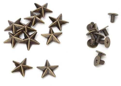 Juego de 10 remaches de estrella de metal Remaches de ropa de 14 mm Remaches de cuero Tachuelas y picos para artesanía de cuero Bolsos de ropa Cinturones Zapatos de cuello de perro(Bronce)