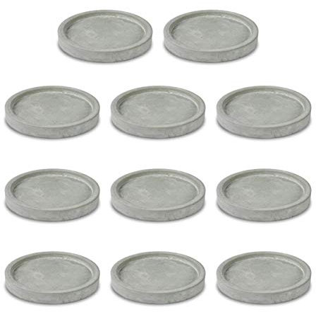 11er Set Zementteller, Ø 12,5 cm, grau, Kerzenständer für Stumpenkerzen, Dekoteller, schlicht und modern