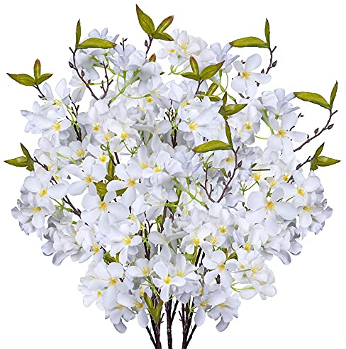 Grand Verde Artificial Apple Blossom Silk Flowers Tree Branches 33” Long Stems Faux Bouquet for Tall Vase Indoor Home Decor DIY Wedding Centerpiece Decoration, Bulk 3pcs (White)