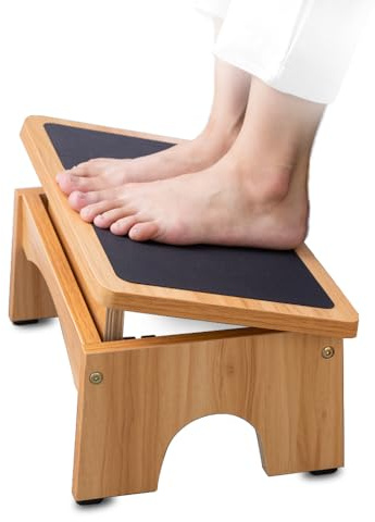 StrongTek Ergonomic Wooden Foot Stool Under Desk, 3 Angles, Non-Slip