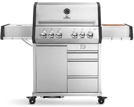 BURNHARD Earl 4-Brenner Gasgrill Edelstahl inkl. Heckbrenner, mit Gusseisen Grillrost & inkl. Stabiler Abdeckhaube, Seitenkochfeld mit Infrarot Keramikbrenner