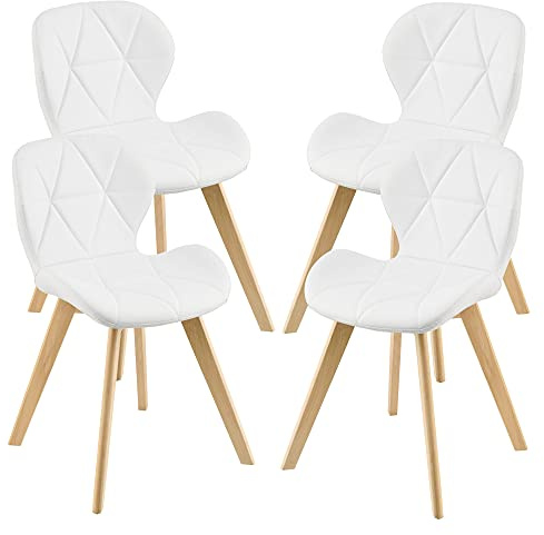 [en.casa] Esszimmerstuhl Älmhult 4-er Set 78x47x52 cm Kunstleder Buche Stühle Wohnzimmerstuhl Küchenstuhl Weiß