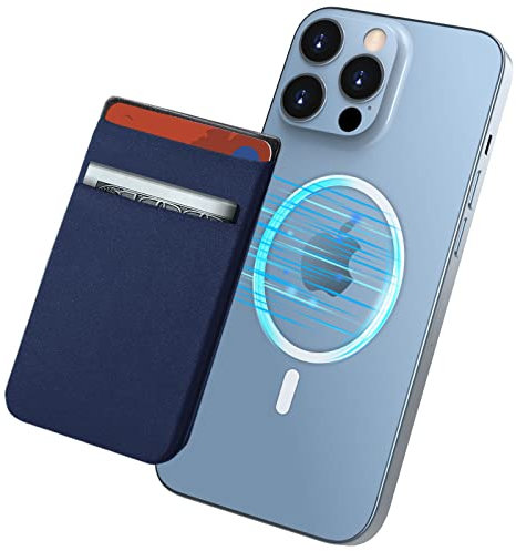 imluckies Cartera Magnética Compatible con MagSafe Wallet para iPhone 16 15 14 Pro MAX Plus & para iPhone 12 13 Pro MAX Mini, Doble Bolsillo de Tela Elástica Credit Card Holder, Azul