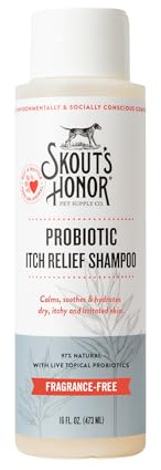 SKOUT'S HONOR Probiotic Itch Relief Shampoo for Pets - Non-Medicated, Fragrance-Free, Paraben & Sulfate-Free, with Avocado Oil & Omega 3's, 16 Fl Oz