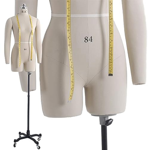 WAHHWF Female Mannequin Torso Dress Forms for Sewing, Pinnable Body Form with 2 Soft Arms, Tailor Dressmaker Dummy Mannequin on Wheels, Adult Full Size (Color : White, Size : S)