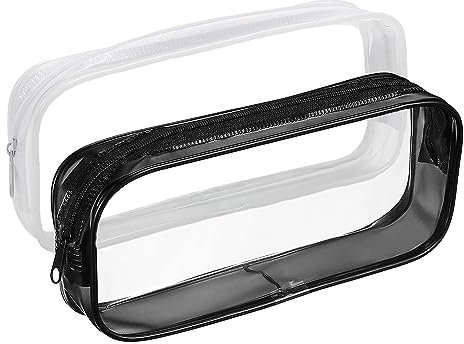 TRKETK 2 Stück Transparente Federmäppchen, Prüfungs-Federmäppchen Kunststoff Wasserdicht PVC Mit Reißverschluss Kulturbeutel Schreibwaren und Kosmetikaufbewahrung(Schwarz + Weiß)