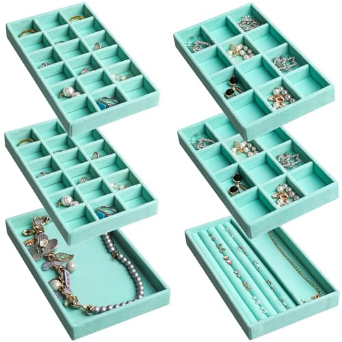 Frebeauty bandeja organizadora de joyas, bandejas apilables de terciopelo para joyas, inserciones de cajones, organizador de pendientes para mujeres y niñas, estuche de almacenamiento y exhibición de