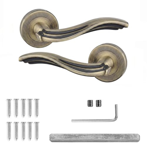 Decoranddecor Antique Brass Door Handles Internal Door Handle Sets | Sprung return so levers never droop, solid aluminium, built to last Interior Door Handles, fits 35-45 mm doors, Solace Range
