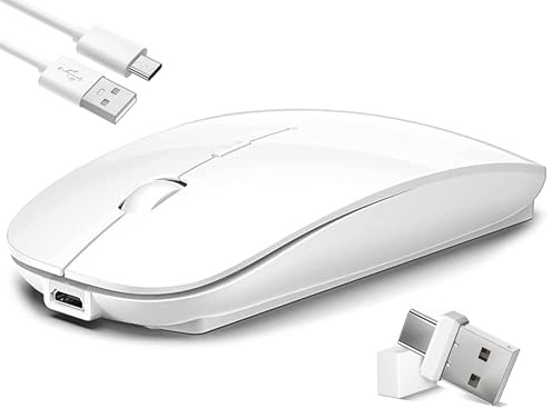 LEAPEST Souris sans fil pour ordinateur portable, souris Bluetooth avec trois modes (Bluetooth 5.2+ USB-A et récepteur USB-C) - Compatible avec les appareils TypeC et port USB / MacBook Pro / Air /