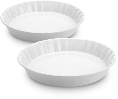 Brew To A Tea BTaT- Ceramic Pie Pan for Baking, 2 Pack, 10.5 & 9.5, Porcelain Ceramic Pie Plate for Salad, Pasta, Fruit and Tart, Freezer, Oven, Microwave and Dishwasher Safe
