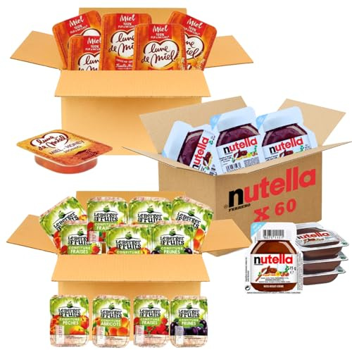 LE BERGER DES FRUITS - 180 Préparations de Fruits, Pâte à Tartiner et Miel | Portions Individuelles de Pâte à Tartiner, Confitures, Miel pour un Plaisir sans Excès, Idéal pour la Restauration