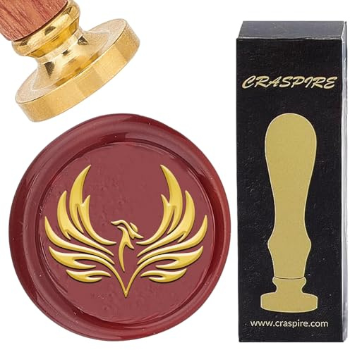 CRASPIRE Phoenix Wachssiegelstempel, Vintage, abnehmbar, Phoenix-Messing, Siegelstempel, Köpfe, 30 mm, mit Holzgriff, für Umschläge, Briefe, Einladungen, Karten, Bastelarbeiten, Geburtstag, Hochzeit,