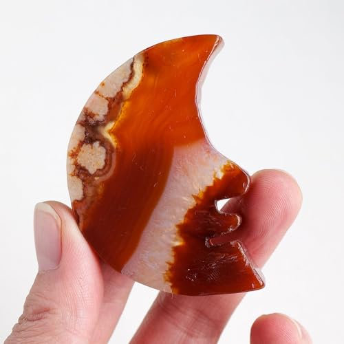 NWPNLXEA Statua del volto di luna di cristallo naturale Statua di mezzaluna intagliata in agata rossa ciliegia esemplare di decorazione domestica decorazione della stanza