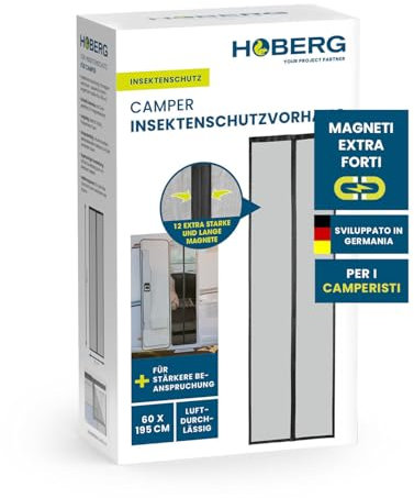 HOBERG tenda zanzariera per caravan 60 x 195 cm | porta zanzariera con bande magnetiche XXL | porta zanzariera per caravan | zanzariera magnetica | autochiudente