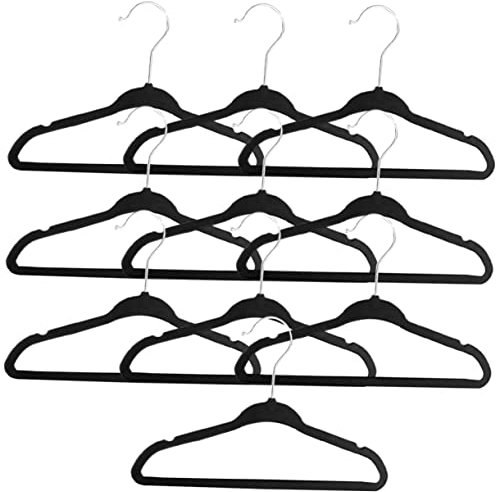 KOMBIUDA 10 Stück-Pack Flockierte Kinderkleiderbügel aus Kunststoff und Metall 28cm Schwarze rutschfeste Bügel ohne Spitze Kanten für Kleiderschrank und Kleideraufbewahrung