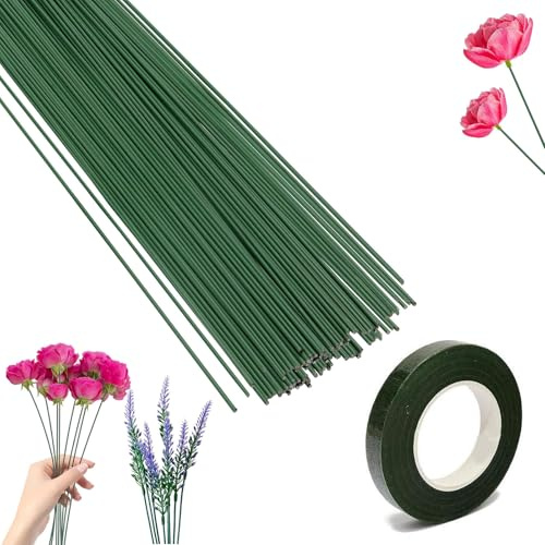 DHWEKU 50 Piezas Herramienta Floral, Alambre Verde para Floristas, 30cm Tallo Floral, Wire para Flores, Stem Verde