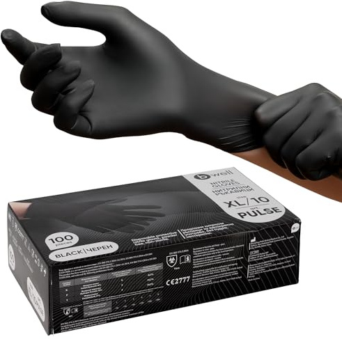B-well PULSE - 100 guantes desechables de nitrilo, guantes desechables, guantes de examen, guantes de nitrilo, sin polvo, sin látex, no estériles, sin látex, guantes disponibles (XL, 100 unidades)