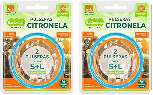 Bacterisan Pulseras Repelentes, con Citronela, Blister 1 Talla L + 1 Talla S (Paquete de 2)