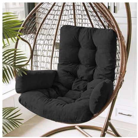 Generisch Dicker Eier-Hängesessel mit Armlehne, abnehmbares und waschbares Sitzpolster, Outdoor, Terrasse, Schaukel für Garten, Schwarz, 120 x 60 x 45 cm