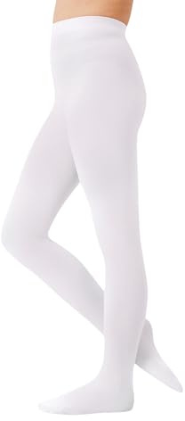 CozyWow strumpbyxor för flickor 60 Den halvogenomskinliga balettstrumpbyxor mikrofiber dansstrumpbyxor med fot, Vit, 6-8 år