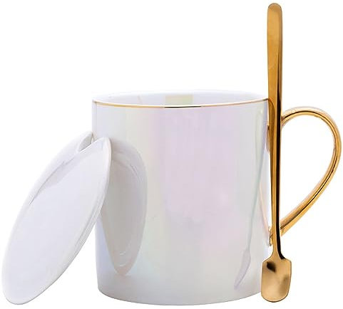 Perlglasierte Goldrand-Teetasse, Tassen, Frühstücksmilchtasse, 340 ml, hochtemperaturgebrannte Porzellantassen, Geschenk