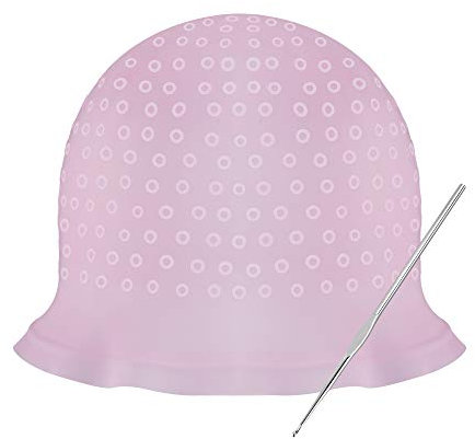 Yesaler Cuffia in Silicone per Tingere I Capelli Cuffia per Capellie Cuffia Meches Capelli e Uncinetto in Metallo Salon (Rosa)