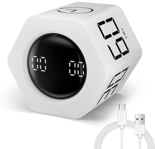 Milgeo Schwerkraftsensor-Timer, Zeitmanagement-Werkzeugwürfel mit Pomodoro-Technologie für Arbeit, Büro, Lernaufgaben, Kinder, Kochen, Sport, um die Zeit zu Zählen (Weiß)