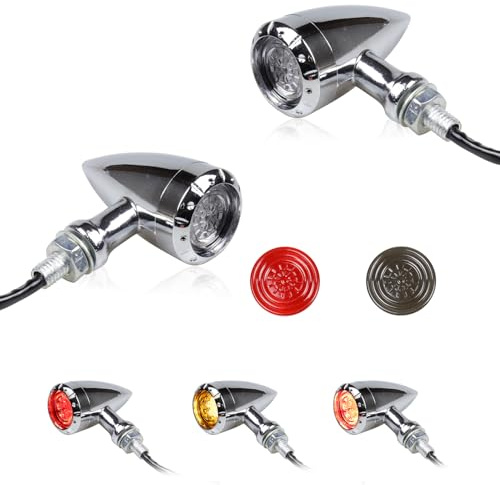 LUKFMOSTOR Universal Motorcycle Bullet Rear LED Turn Signals 12V Chrome Brake Tail Lights Running Lights for Harley Sportster Iron 1200 Softail Yamaha Victory Kawasaki Chopper Bobber