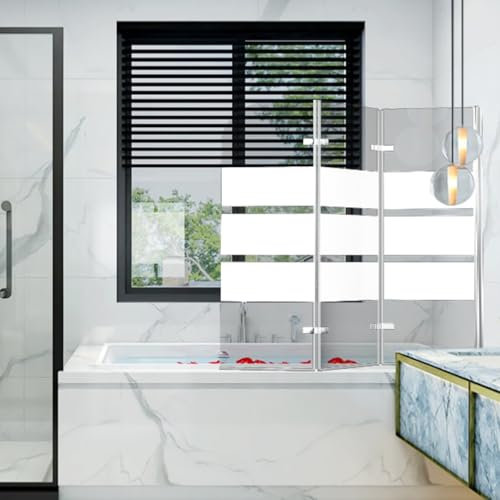 Jopassy Parete doccia per vasca da bagno, 120 x 140 cm, 3 pezzi, pieghevole, con vetro di sicurezza temperato da 6 mm, strisce bianche, parete in vetro con attacco per vasca da bagno