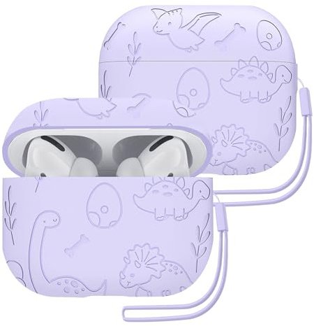 ECZOIL Gravierte Hülle Kompatibel für Airpods Pro 2/1, Dinosaurier Muster Silikon Schutzhülle Case mit Silikonband für Airpods Pro 2nd/1st Generation-Lila