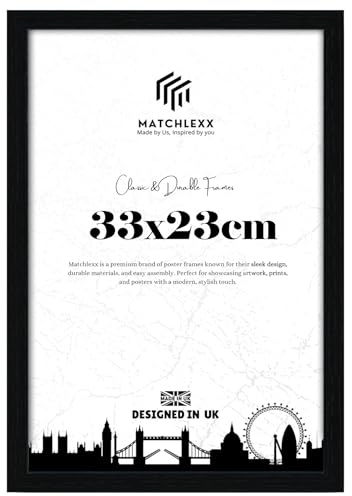 MatchLexx Modern Black 33x23 cm Poster Frames | Mdf Wooden Shatter-Proof Styrene Portrait & Landscape | Jigsaw Puzzle Photo Movie Frame | for Home Office & Livingroom