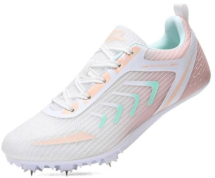 Hombres Mujeres Zapatillas De Atletismo, Niñas Niños 8 Clavos Zapatillas De Carreras Al Aire Libre Profesional Sprint Running Jumping Zapatillas De Competición,Blanca,43 EU