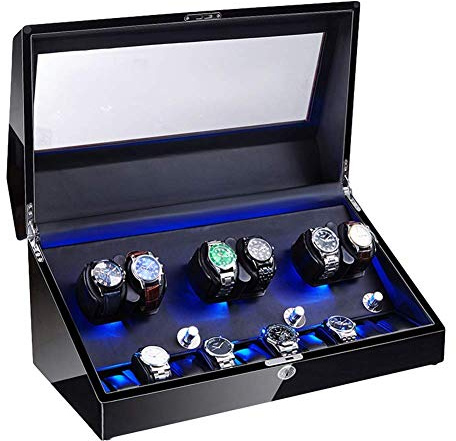 Generico 6+10 Caricatore per Orologi Automatici, Morbido e Flessibile, con Illuminazione a LED, Motore Silenzioso, Vernice per Pianoforte, Display per Orologi.