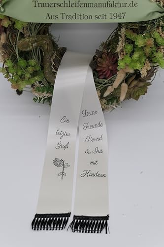 Generisch SuperSatin Trauerschleife mit Text, Grabsgesteckband nach Wunschtext, Urnen- Grabstrausschleife, Kranzschleife Verschiedene Breiten (Natur, 7,5 cm für einen Strauß)